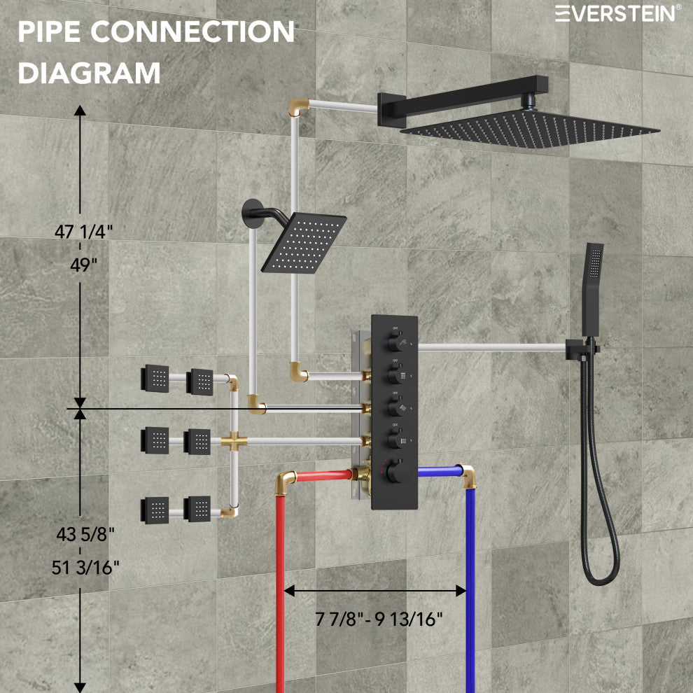 Dual Heads 16" Thermostatic Shower System With Hand Shower, Matte Black