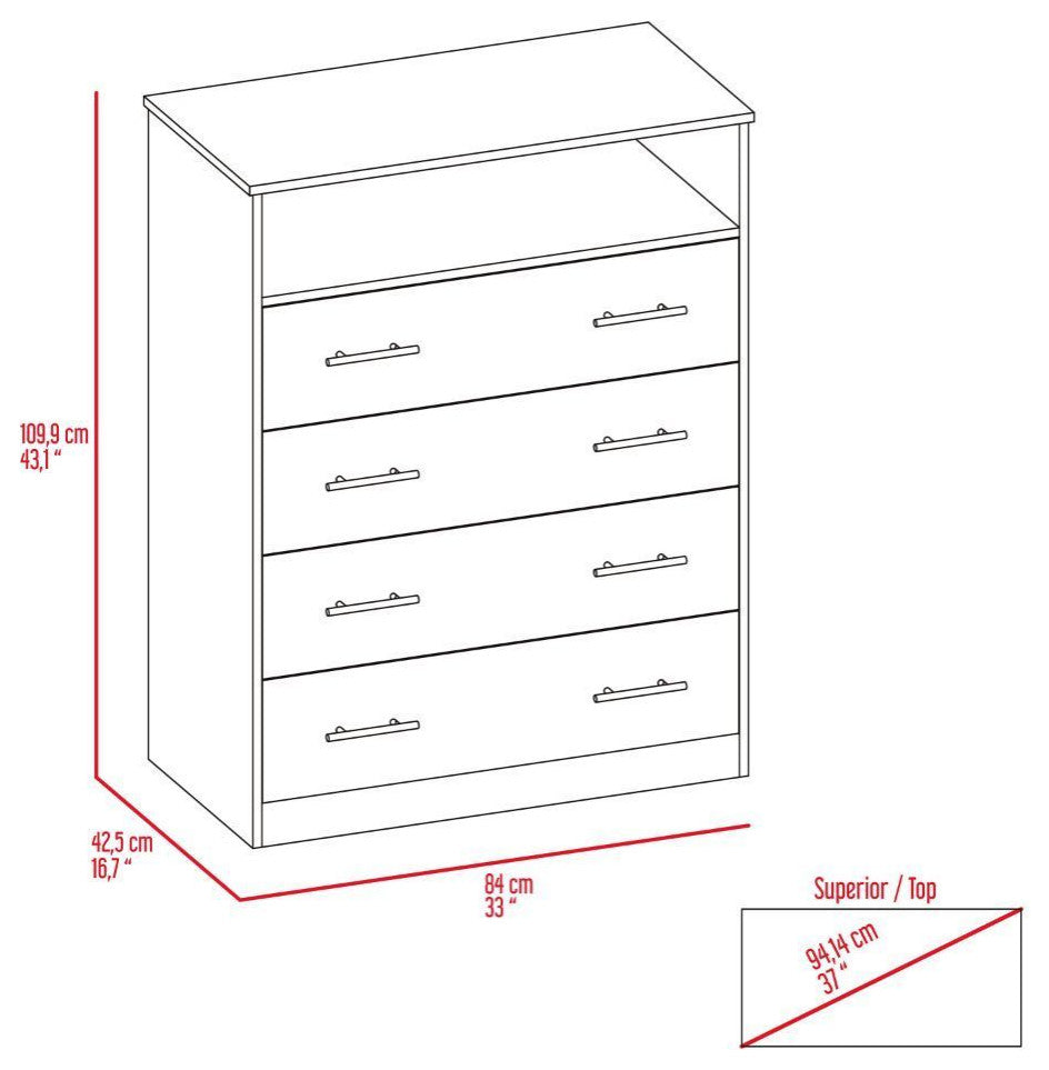 Serbian Four Drawer Dresser, Light Gray / White