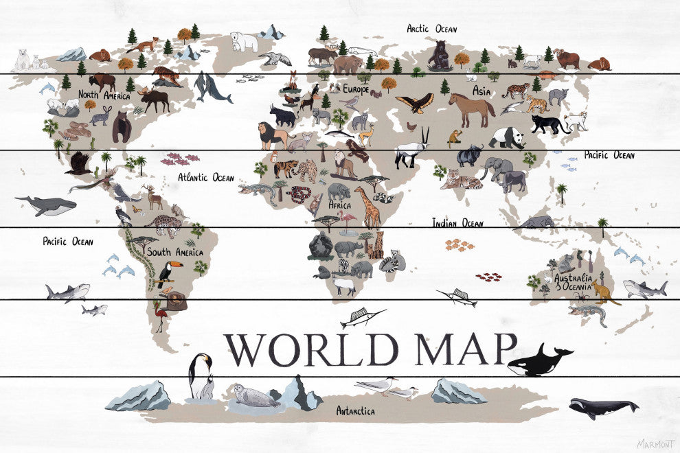 "Find the Animals" Painting Print on White Wood, 36x24
