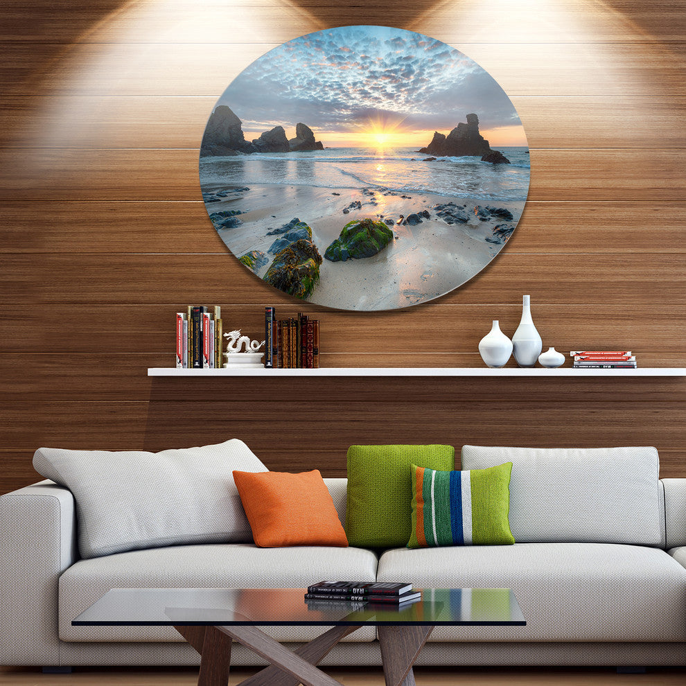 Beautiful Porthcothan Bay, Seashore Disc Metal Artwork, 38"