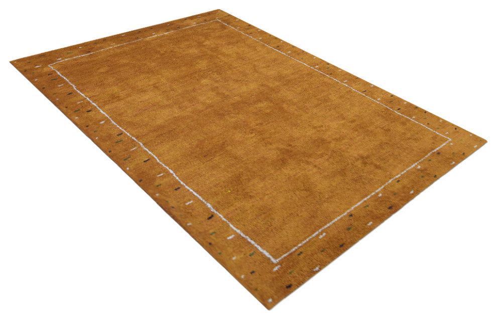 HAND KNOTTED LOOM SILK ECO-FRIENDLY AREA RUG-5'x8',Rectangle,Orange,Contemporary