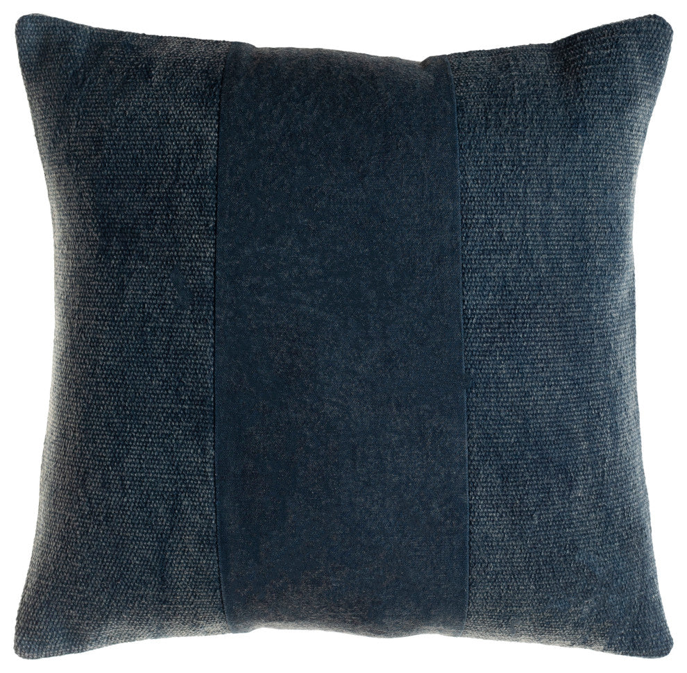 Surya Washed Stripe Navy Pillow Shell With Polyester Insert 20"H X 20"W