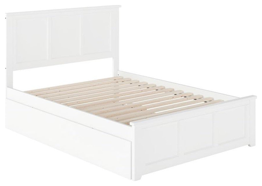 Madison Full Platform Bed, Matching Foot Board, Full Size Trundle Bed, White