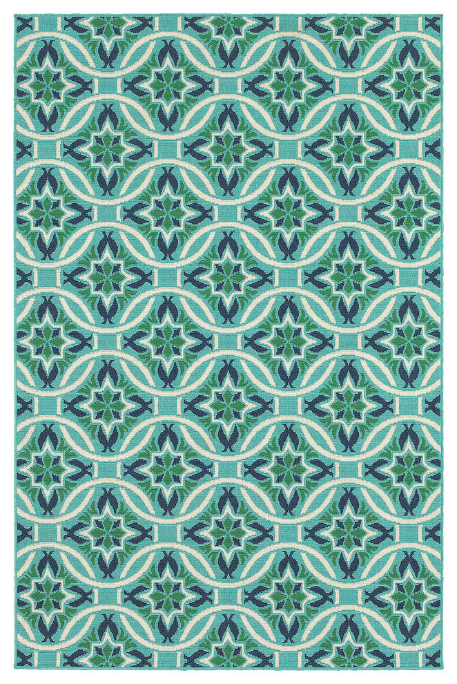 Madelina Floral Blue and Green Indoor or Outdoor Area Rug, 1'10"x2'10"
