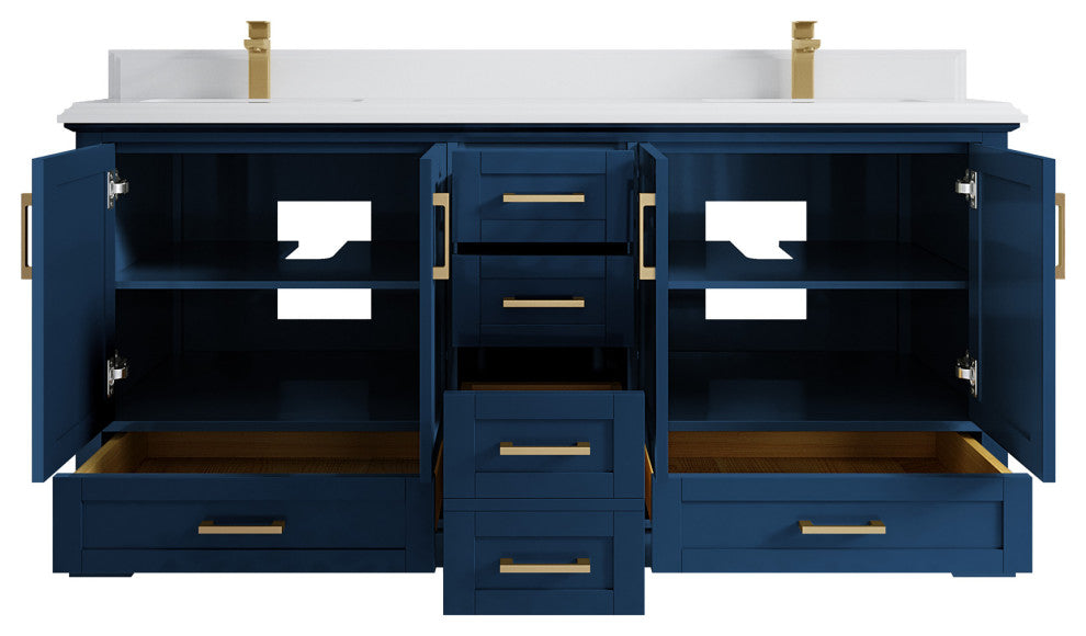 Boston 72 Double Sink Bath Vanity in Navy Blue 1.5" White Quartz
