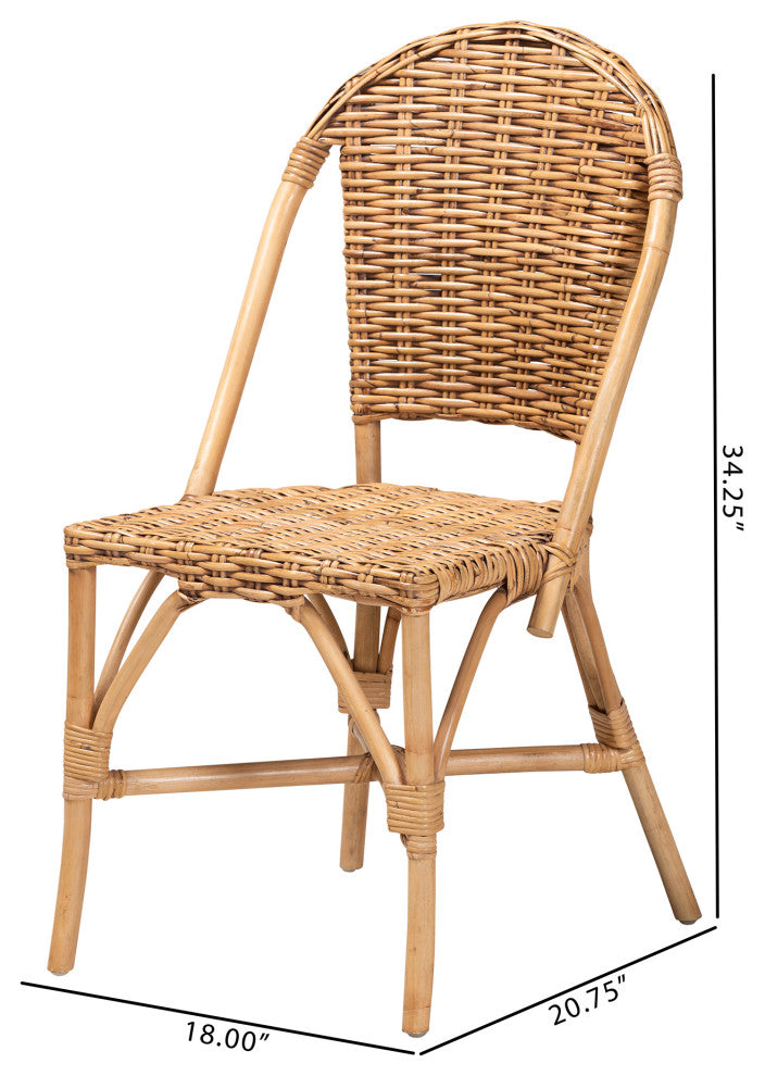 Neola Modern Bohemian Natural Rattan 2-Piece Dining Chair Set