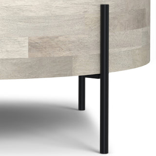 Rayburn Solid Mango Wood Drum Coffee Table, White Wash