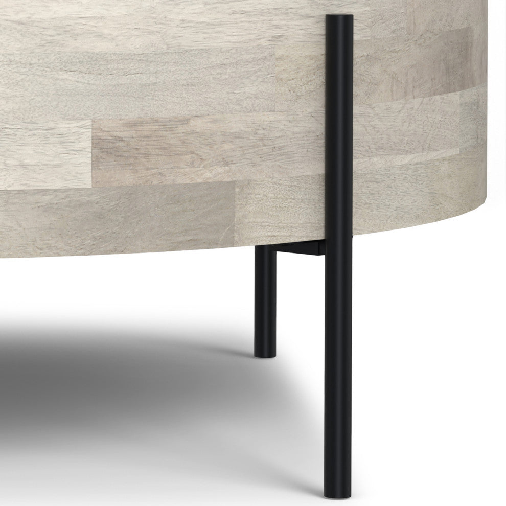 Rayburn Solid Mango Wood Drum Coffee Table, White Wash