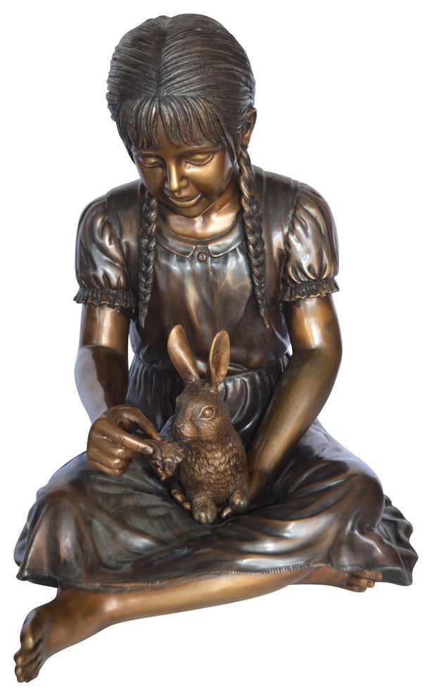 Sandra Sitting With Her Rabbit Bronze Statue - Size: 25