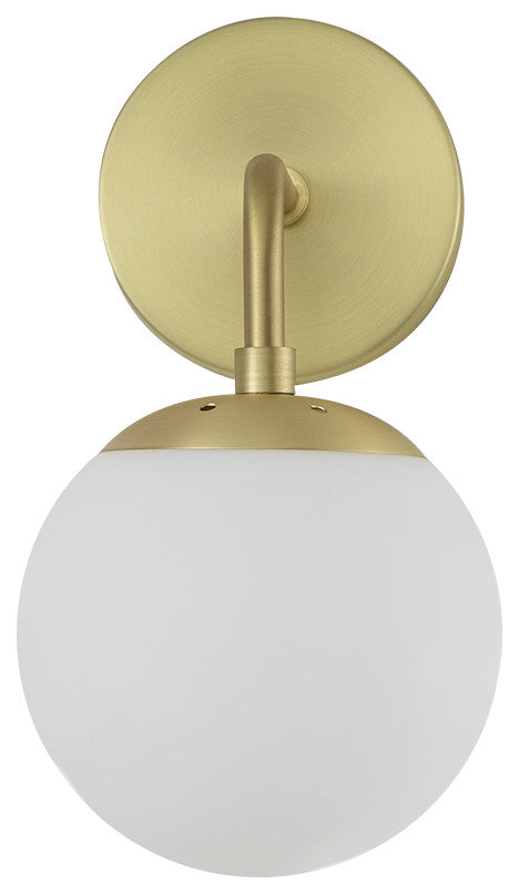1-Light Milky Glass Globe Wall Sconce, Gold