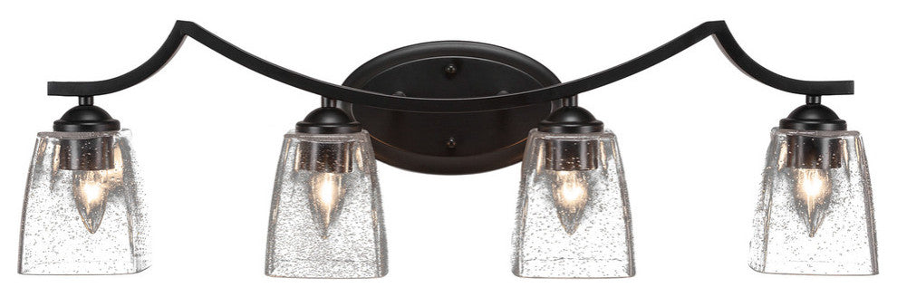 Zilo 4 Light Bath Bar, Matte Black Finish, 4.5" Clear Bubble Glass