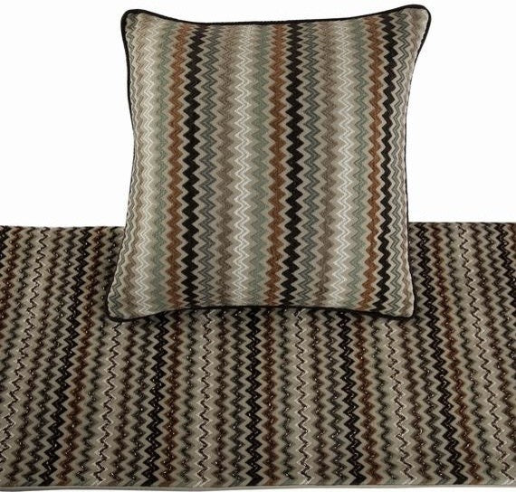 Beige Queen 74"x18" Bed Runner With Pillow Cover, Velvet Bed Throws, Chevron Fun