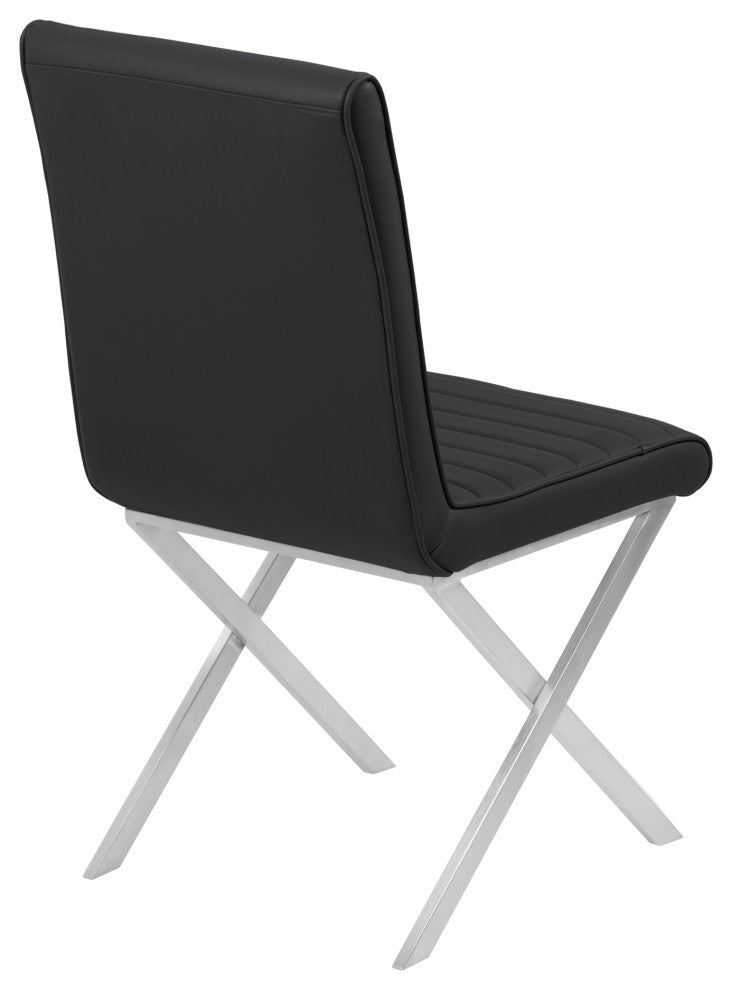 Tempe Contemporary Dining Chair In Black Faux Leather, Set of 2