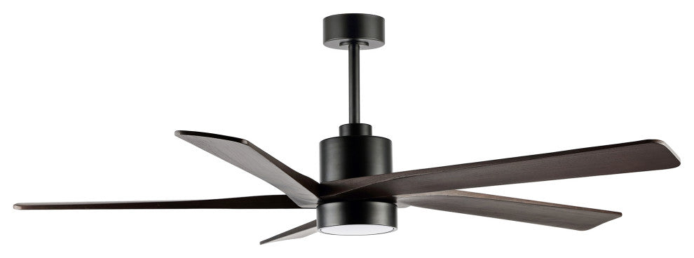 54" Reversible 5-Blade LED Ceiling Fan With Remote and Light, Black/Walnut