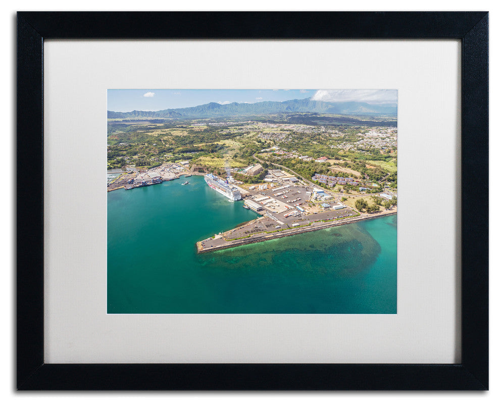 Pierre Leclerc 'Nawiliwili Harbor' Matted Framed Art, Black Frame, White, 20x16