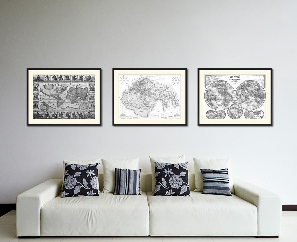 World In The Time Of Ptolomy Vintage B&W Map Canvas Print, 28"x37"
