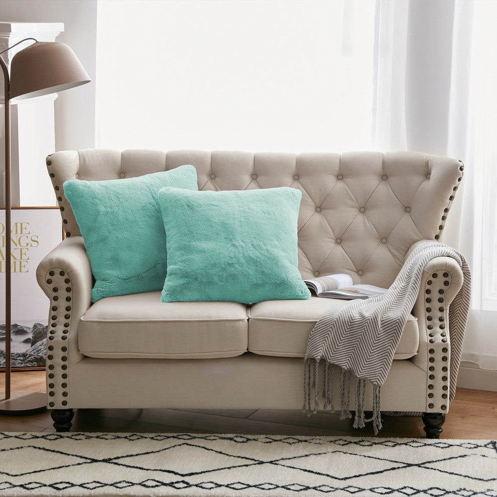Heavy Faux Fur Throw Pillow Covers 2pcs Set, Bleached Aqua, 20''x20''
