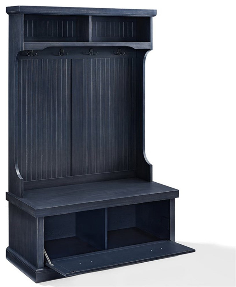 Crosley Furniture Seaside Wood 4 Hook Hall Tree in Distressed Navy