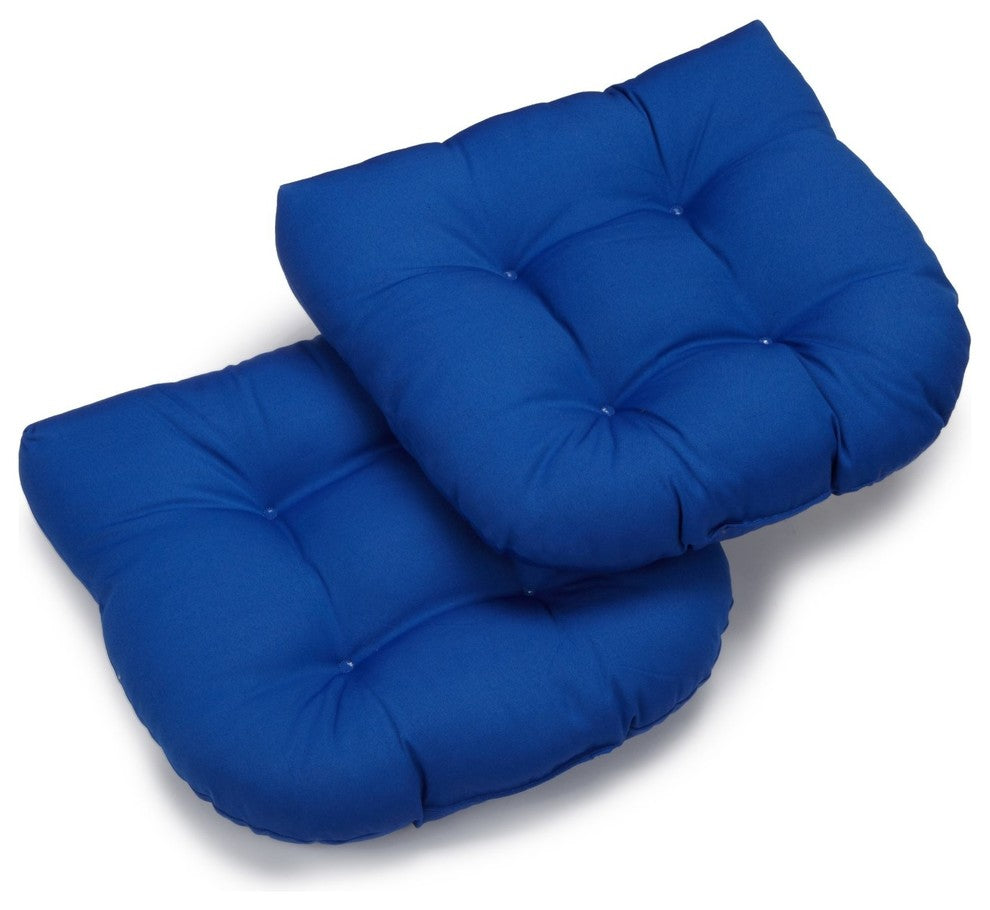 19" U-Shaped Twill Tufted Dining Chair Cushion, Set of 2, Royal Blue