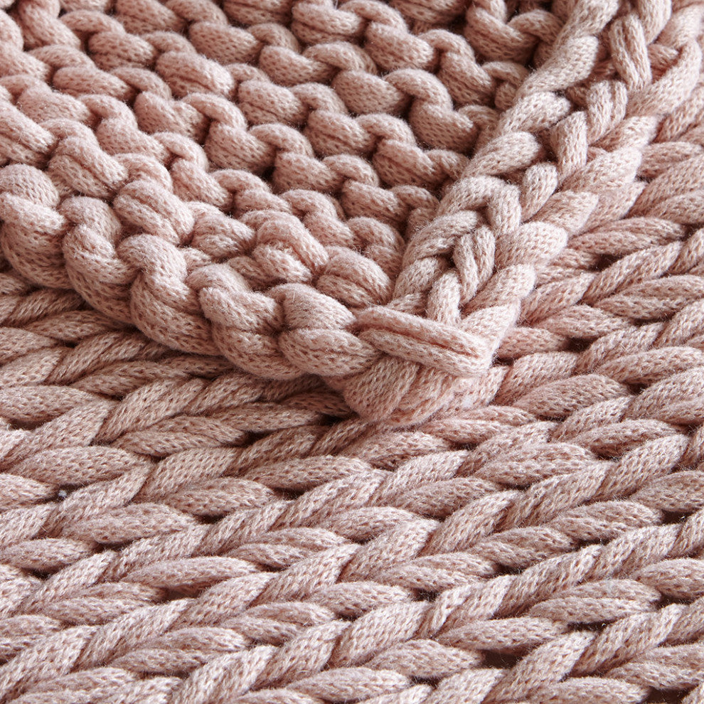 Madison Park Chunky Double Knit Handmade Throw Blanket, Blush, Blush