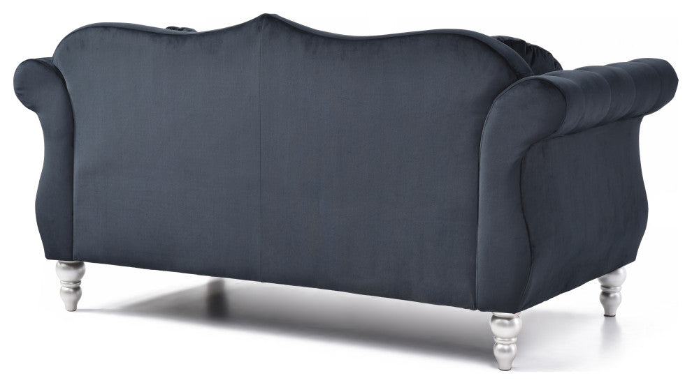 Hollywood Velvet Tufted Loveseat, Black
