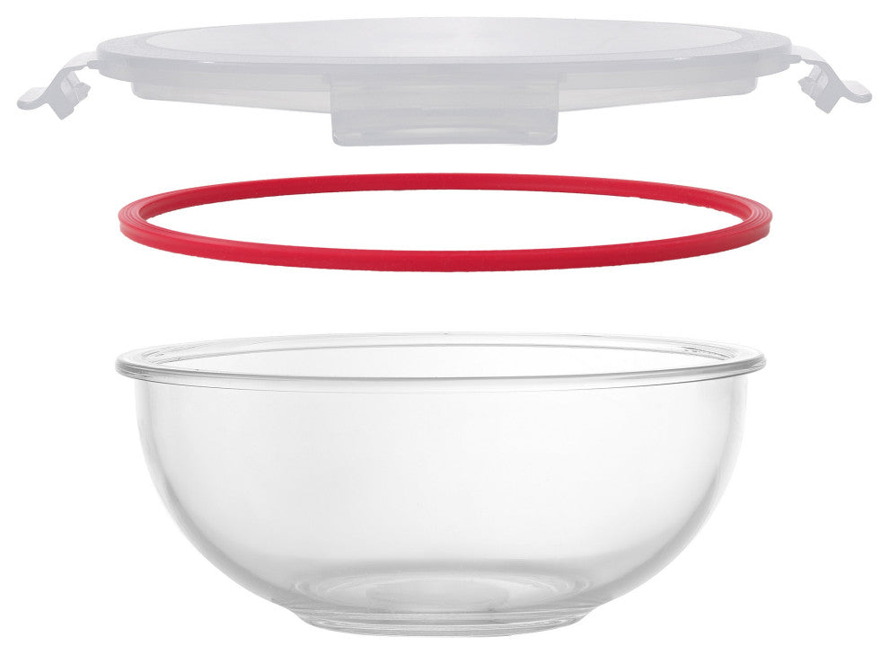JoyFul Glass Mixing Bowl Set with Airtight Lids - Black, Clear/Red