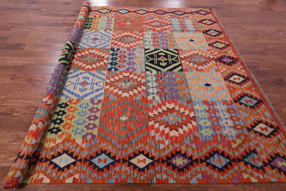 8' 3" X 9' 9" Flat Weave Kilim Reversible Wool On Wool Rug Q9478