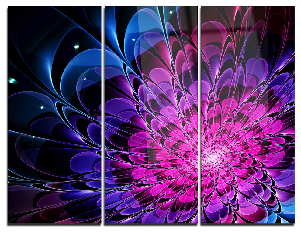 "Fractal Purple Rose Flower" Digital Metal Wall Art, 3 Panels, 36"x28"