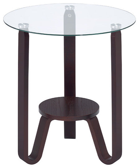 HomeRoots 20" X 20" X 22" Dark Walnut Clear Glass Wood End Table