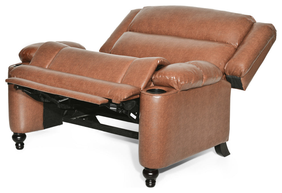 Upham Faux Leather Oversized Pushback Recliner, Cognac Brown/Espresso