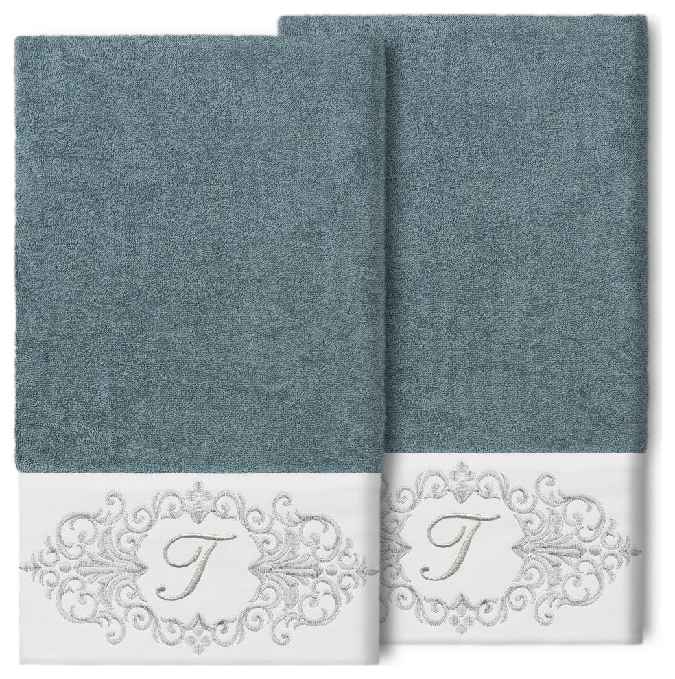 Linum Home Turkish Cotton Monica 2-Piece Embellished Bath Towel Set, Teal
