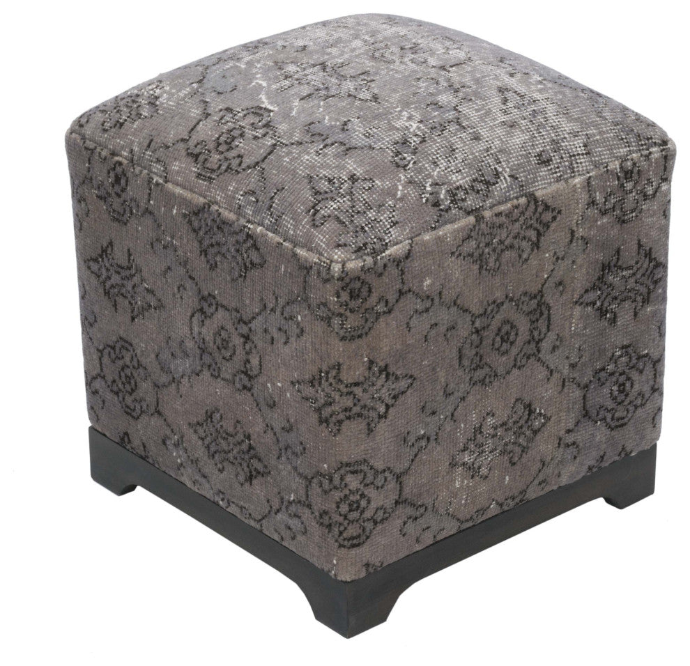 Vintage Wool Rug Upholstered Cube Ottoman