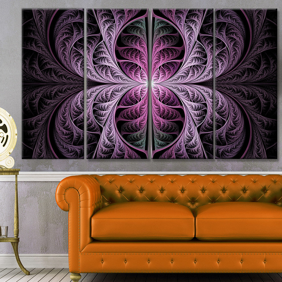 Purple Glowing Fractal Stained Glass, Abstract Canvas Print, 48"x28", 4 Panels