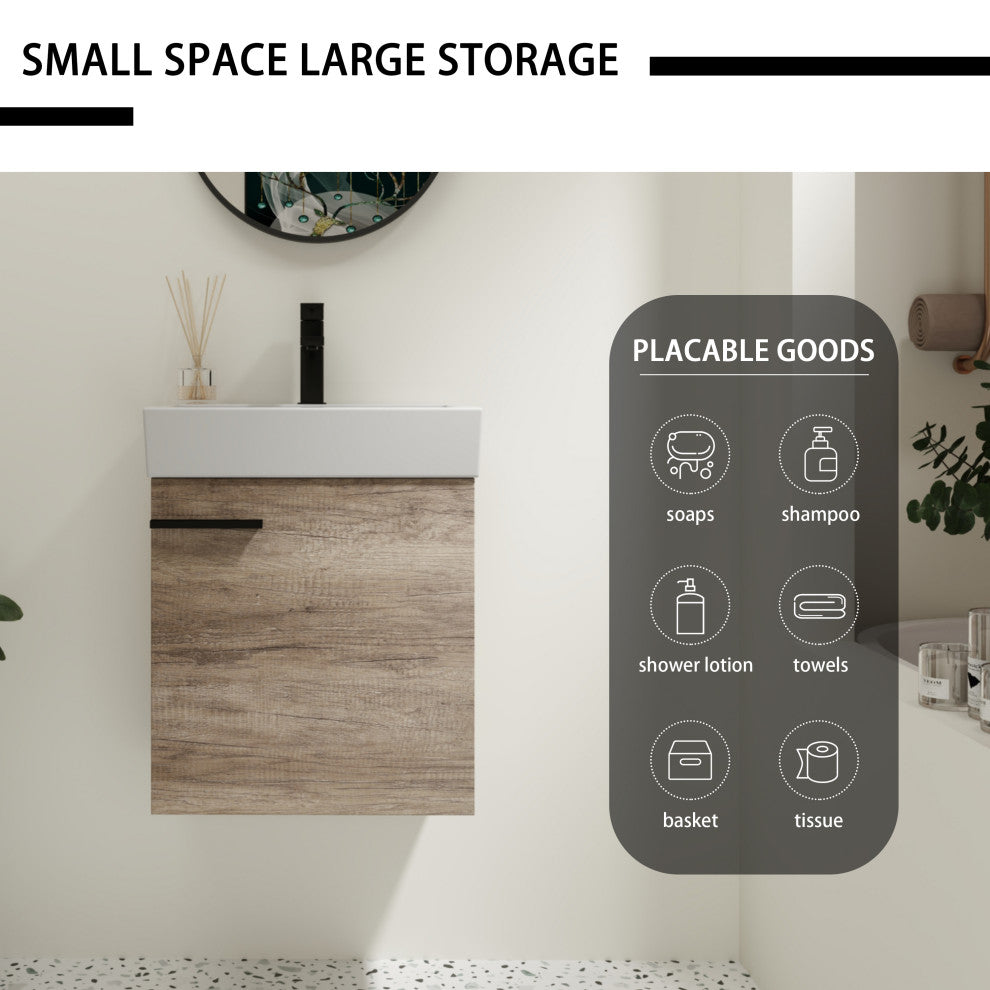 BNK Minimalist Wall-Mounted Bathroom Vanity with Ceramic Basin