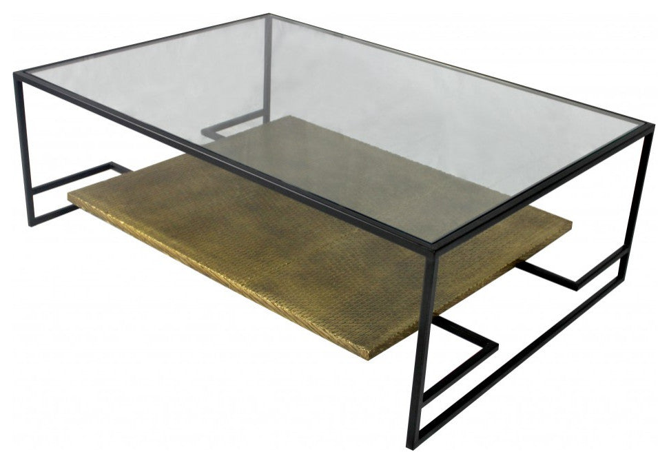Modern Black and Gold Glass Coffee Table