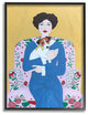 Woman And Dog On Armchair Yellow Blue Animal Painting, 11"x14"