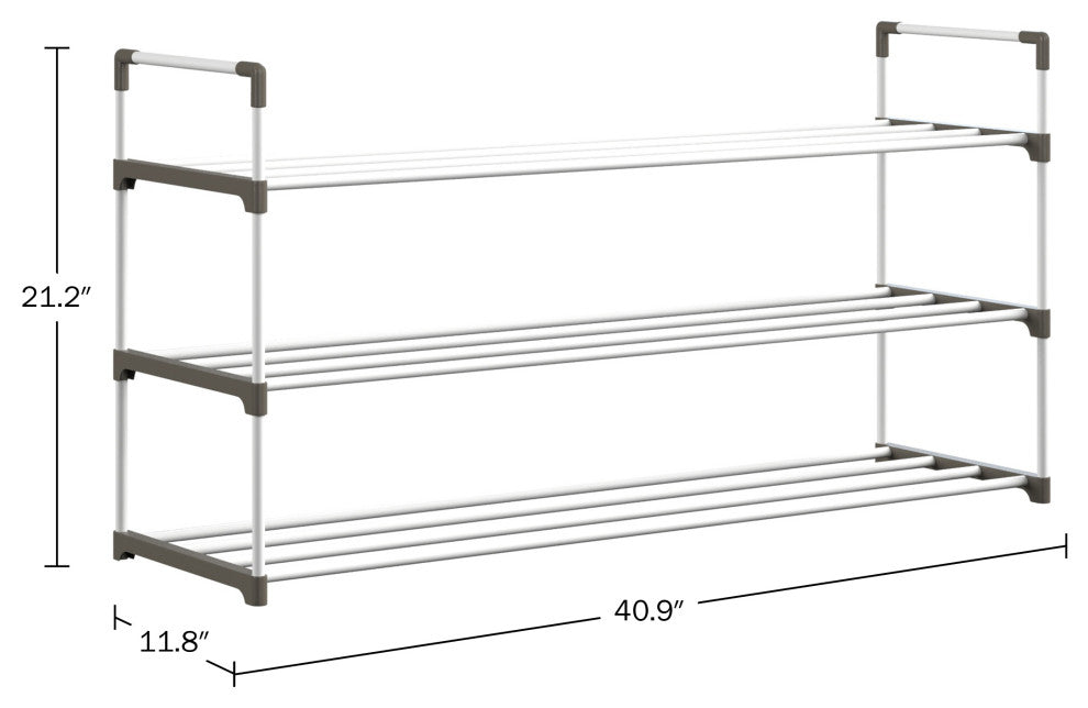 Shoe Rack 3-Tier Shoe Organizer for Closet, Bathroom, Entryway Holds 15 Pairs, White