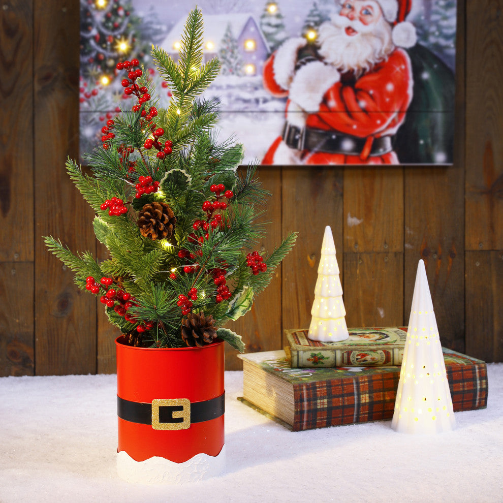22"H Lighted Santa Belt Potted Table Tree
