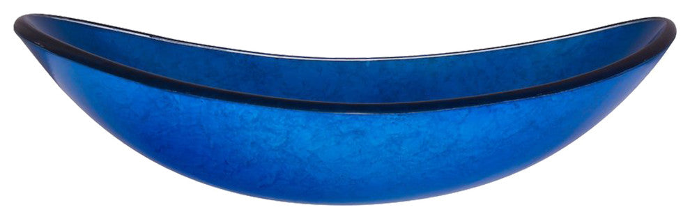 Azzurro Blue Foiled Oval Glass Vessel Bathroom Sink w/ Drain, TIG-S132-8031, Chrome