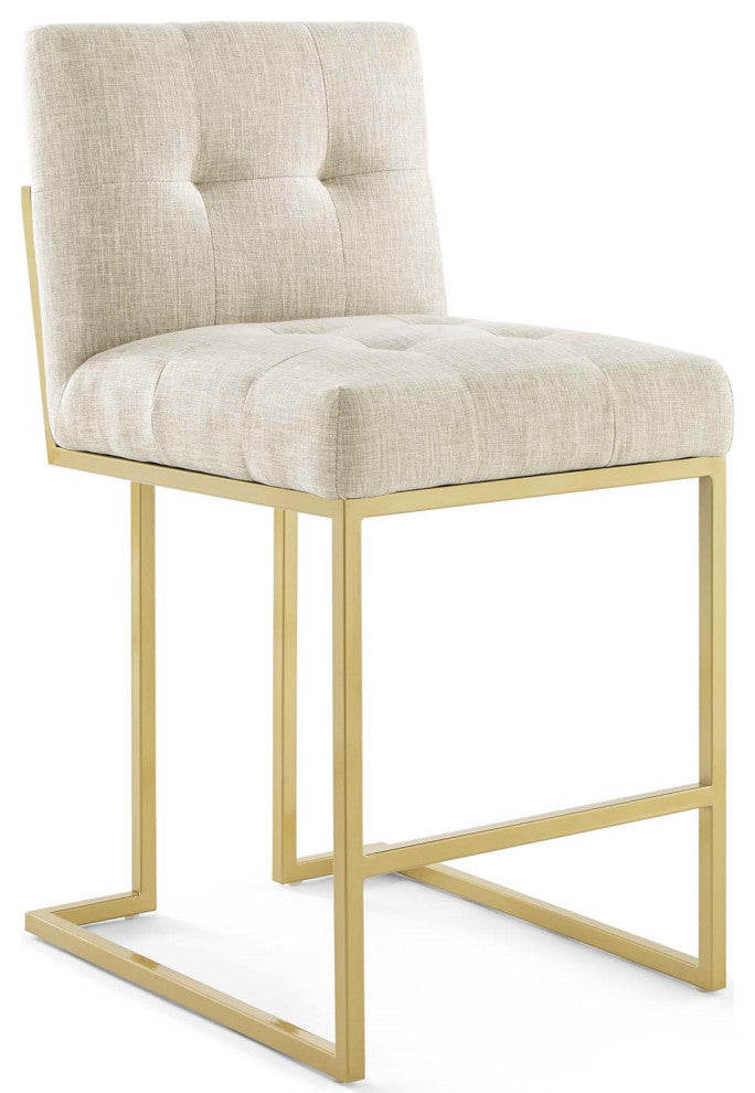 Beige Fabric Counter Stool, Heidi Giselle Gold Counter Stool, Luxe Glam Tufted