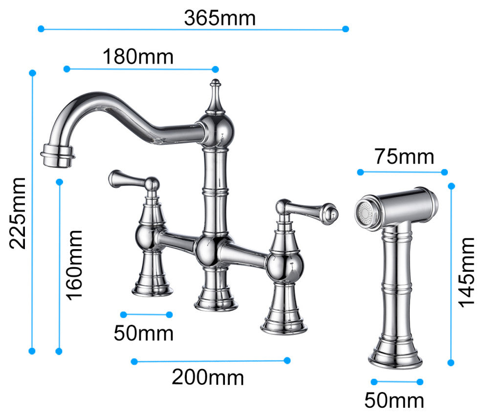 Wellfor Dual Handles Kitchen Sink Faucet With Pull-Out Side Spray