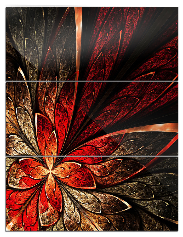 "Fractal Flower in Yellow and Red" Metal Wall Art, 3 Panels, 28"x36"