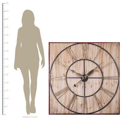 Utopia Alley Oversized Roman Square Wall Clock, 47", Wood Finish