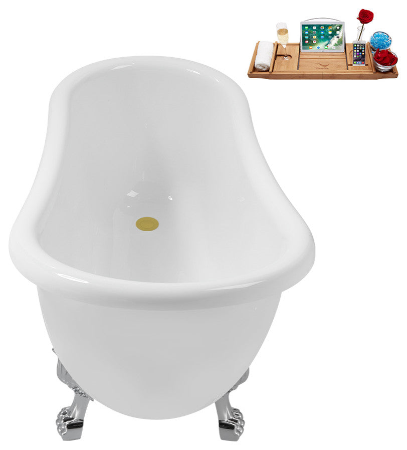 53'' Streamline N488CH-IN-BGL Soaking Clawfoot Tub and Tray With Internal Drain