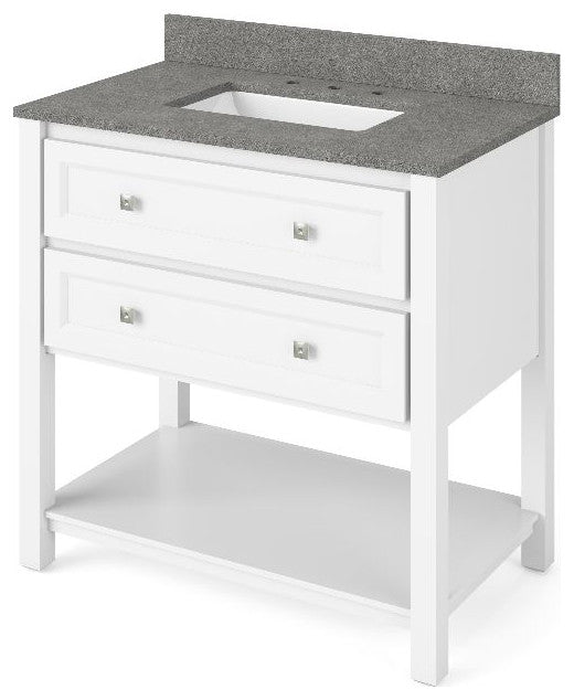 Adler Transitional 36" White Vanity, Steel Grey Cultured Marble Vanity Top
