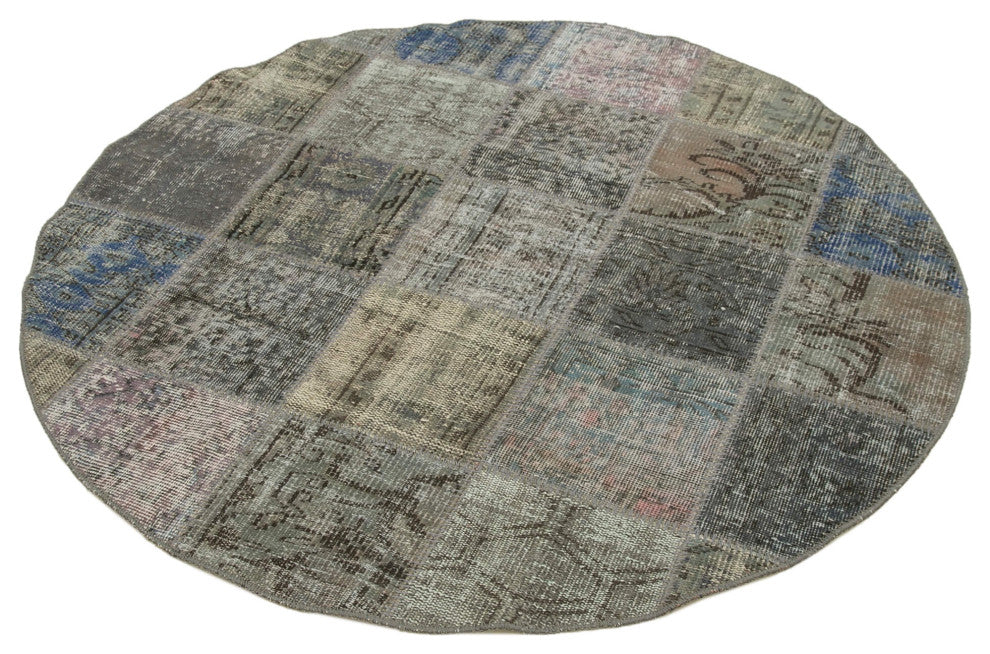 Rug N Carpet - Handmade Oriental 4' 9" x 4' 9" Boho Round Patchwork Rug