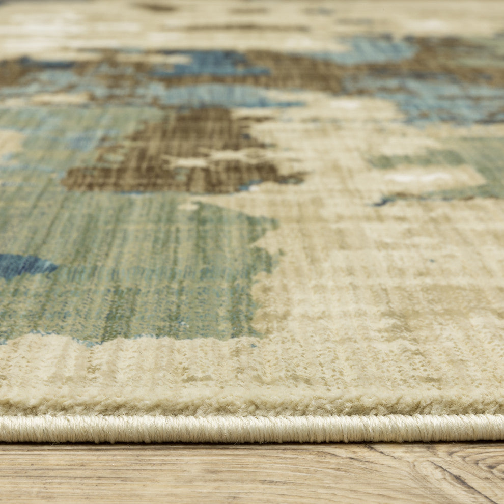 Ronan Abstract Beige/ Multi Hi-low Pile Fringed Edge Area Rug 3'3" x 5'