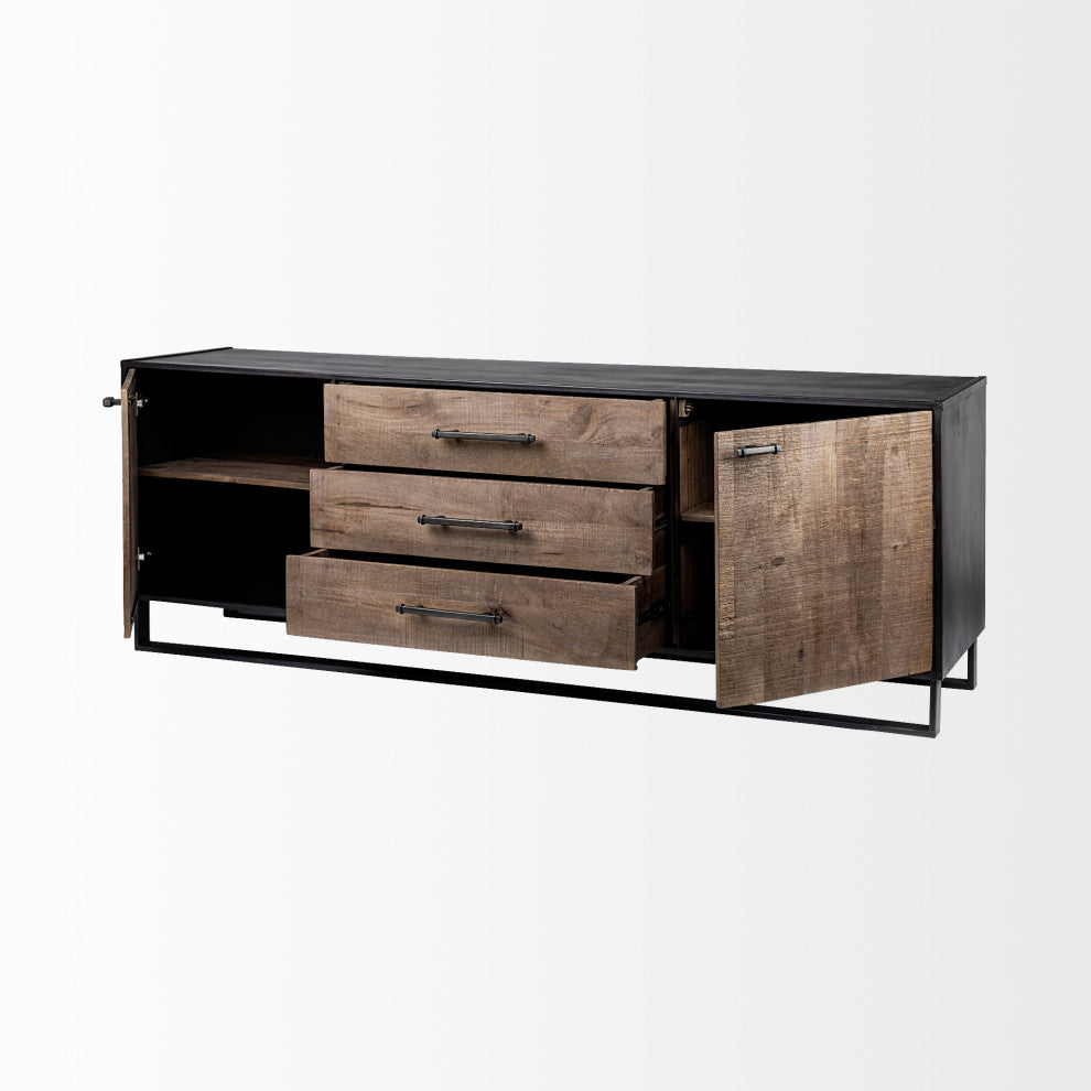 Alvin Medium Brown Solid Wood w/ Black Metal Frame Sideboard