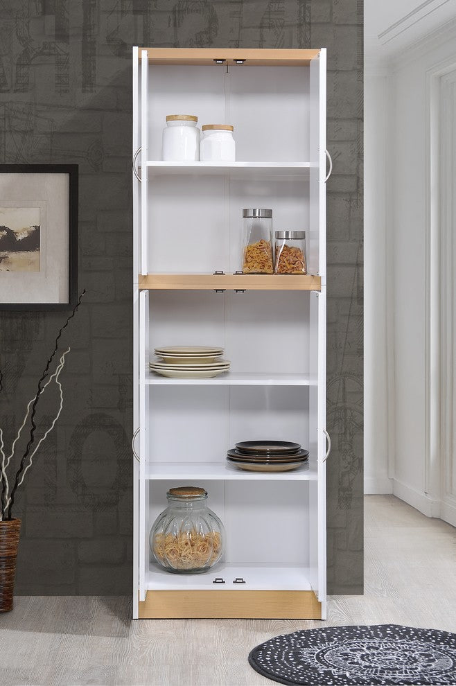 Hodedah 4 Door Kitchen Pantry with 4 Shelves 5 Compartments in White Wood