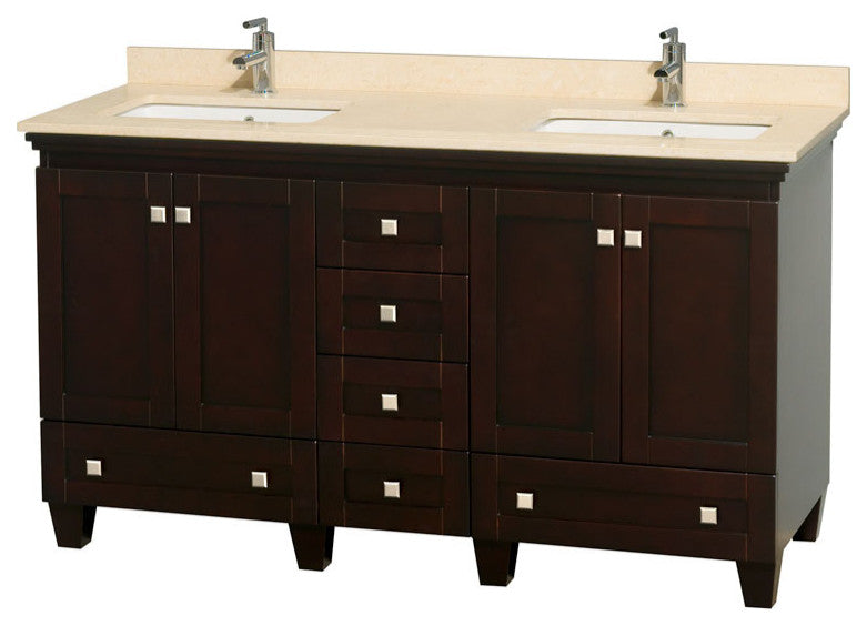 Wyndham WCV800060DESIVUNSMXX 60" Vanity in Espresso with Ivory Marble Top